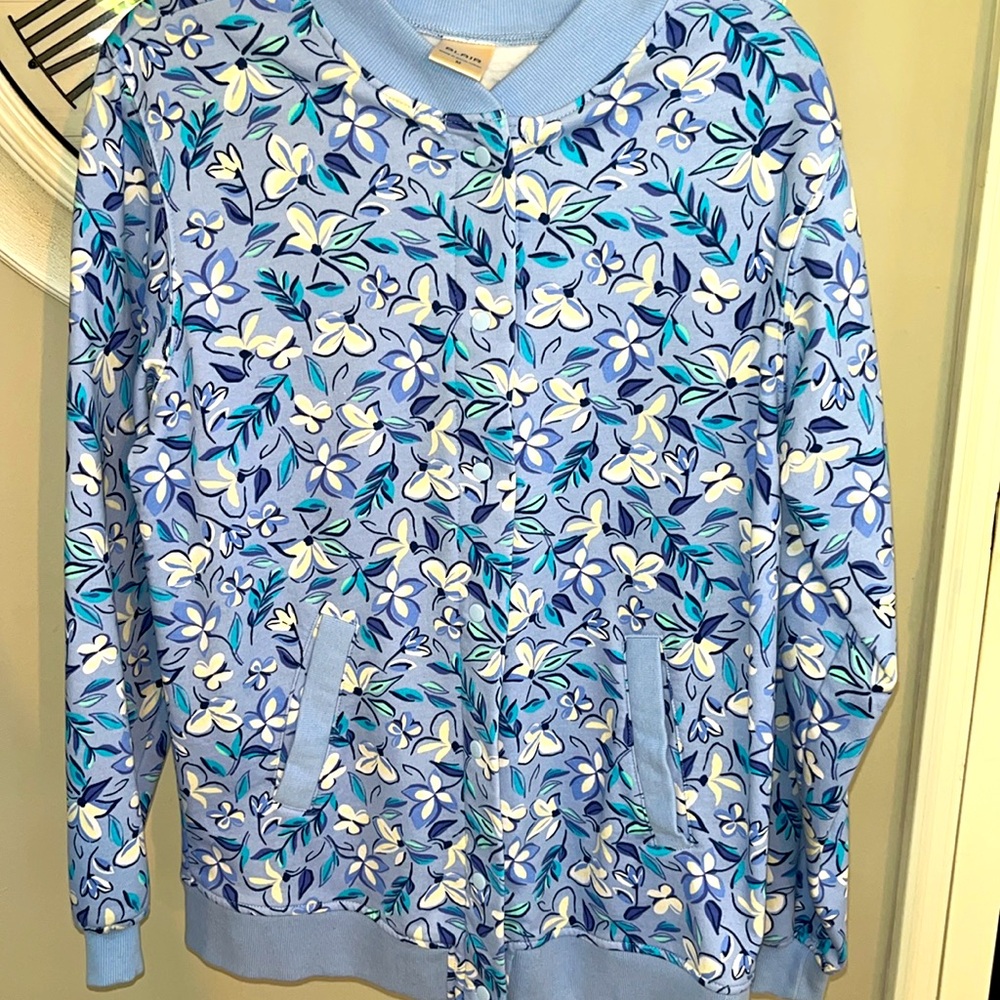 BLAIR Fleece Florals Light Jacket Snaps Size M Sweatshirt unisex Retro